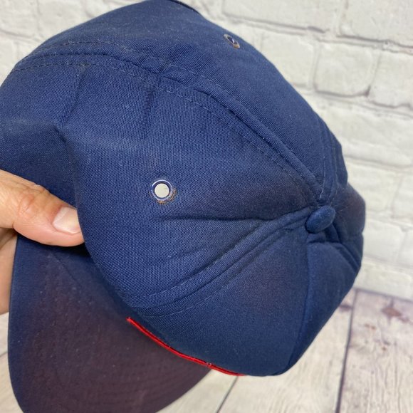 Vintage Trucker Hat Foam Cap Snapback Navy Blue Blue Streak Patch DISCOLORATION - Picture 11 of 12